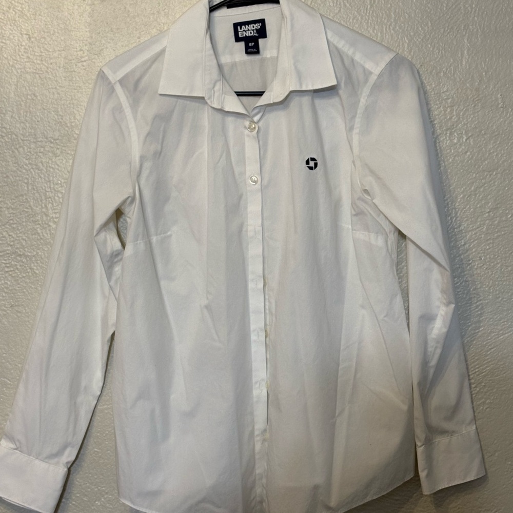 Chase Bank Lands' End  White Button Down Shirt